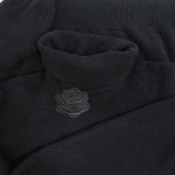 Black CASHMERE Turtleneck Sweater Pullover Rose Applique - Picture 8 of 11